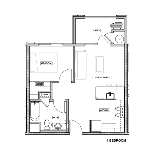 Floor plan for 1 bed, 1 bath, 550 sqft
